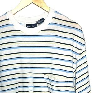 Puritan Mens 2XL Blue Yellow Black Stripe Pocket T Shirt Cotton Polyester Blend
